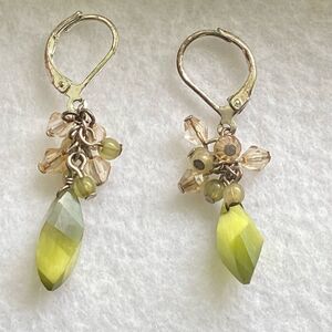 Green dangle teardrop Silver Tone Pierced chandelier Earrings